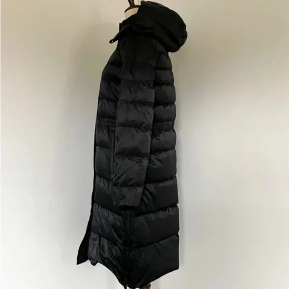 NWOT Theory Norine R Black Taffeta Poly Down Winter Puff Coat with Hood - Picture 2 of 6